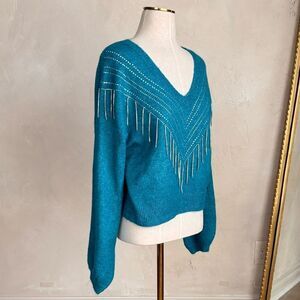 Women's NWT Broadway 38 Blingy Rhinestone Teal Blue‎ Sweater size M